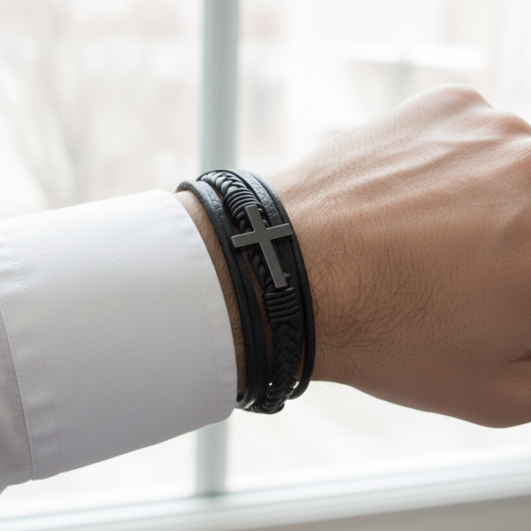 Calm to My Chaos Leather Cross Bracelet | Meaningful Gift for Him