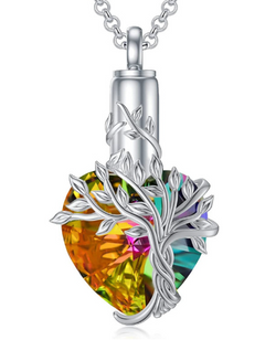 Tree of Life Heart Urn Necklace with Gemstone Pendant 10