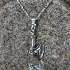 Mens Pendant Necklace Jewelry for Men with 23.6 Stainless Steel Square Pearl Chain (axe pendant)