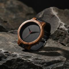 Men's Bamboo Wood Quartz Watch Black Dial