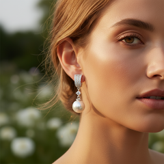 Silver Needle Earrings, Sweet Pearl Earrings