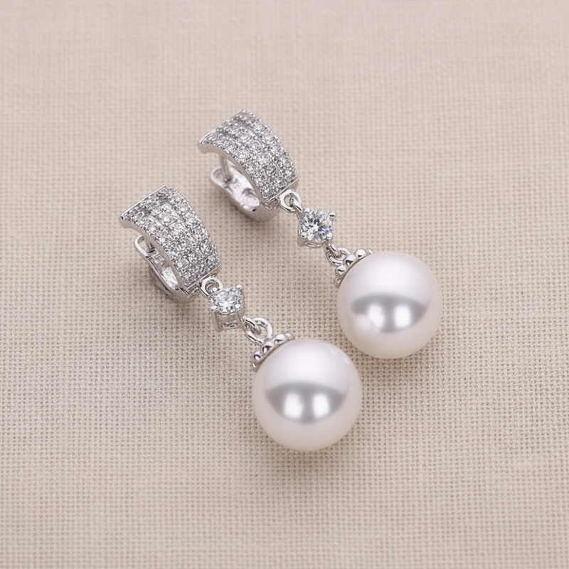 Silver Needle Earrings, Sweet Pearl Earrings