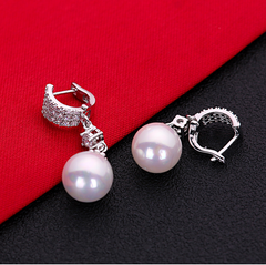 Silver Needle Earrings, Sweet Pearl Earrings White