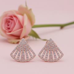 Fan-Shaped Stud Earrings with Full Rhinestones Rose gold Standard edition