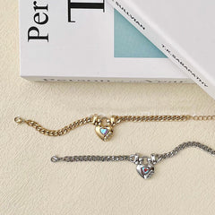 14K Gold Plated Heart-shaped Lock Pendant Bracelet