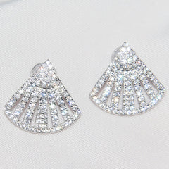 Fan-Shaped Stud Earrings with Full Rhinestones