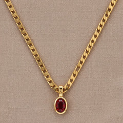 Crystal Stone Pendant Necklace Red