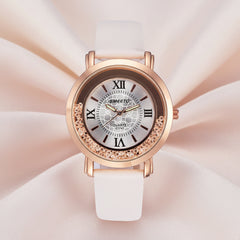 Liquid Sand Watch, Diamond Quartz Watch, Waterproof Leather Strap White