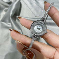 Rhinestone Women's Bracelet Watch with Quicksand Dial Silver white