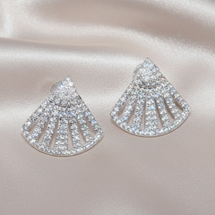 Fan-Shaped Stud Earrings with Full Rhinestones