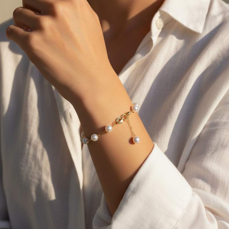 Japanese Sea Pearl Starry Bracelet Pendant, Elegant Design