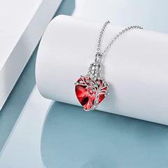Tree of Life Heart Urn Necklace with Gemstone Pendant