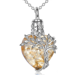 Tree of Life Heart Urn Necklace with Gemstone Pendant 4