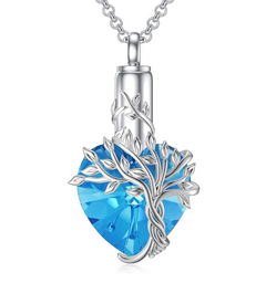 Tree of Life Heart Urn Necklace with Gemstone Pendant 2