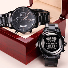 Engraved Watch We've Got Your Six (Charcoal Black) – Men's Watch Luxury Box w LED