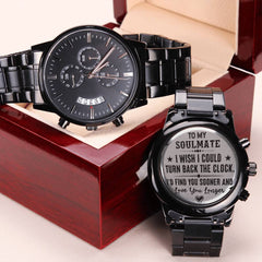 To My Soulmate Turn Back the Clock (Charcoal Black) – Men's Watch Luxury Box w LED