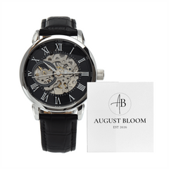 Men's Genuine Leather Openwork Watch Luxury Box w LED