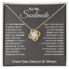 To My Soulmate - Love Knot Necklace 18K Yellow Gold Finish Standard Box