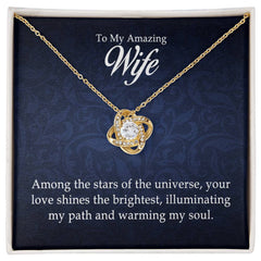 To My Amazing Wife - Love Knot Necklace 18K Yellow Gold Finish Standard Box