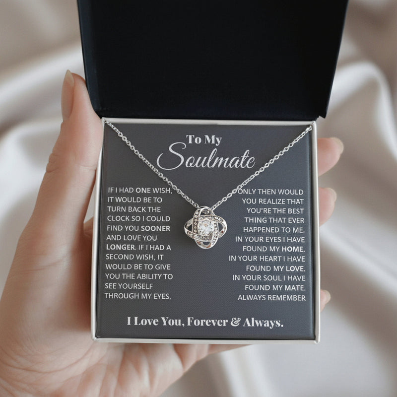 To My Soulmate - Love Knot Necklace 14K White Gold Finish Standard Box