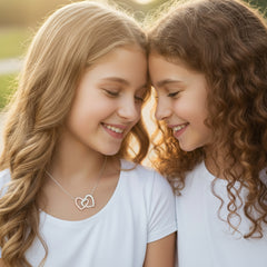 Best Friends - Interlocking Hearts Necklace 14k White Gold Finish Standard Box