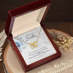 To My Sister - Interlocking Hearts Necklace 18K Yellow Gold Finish Luxury Box