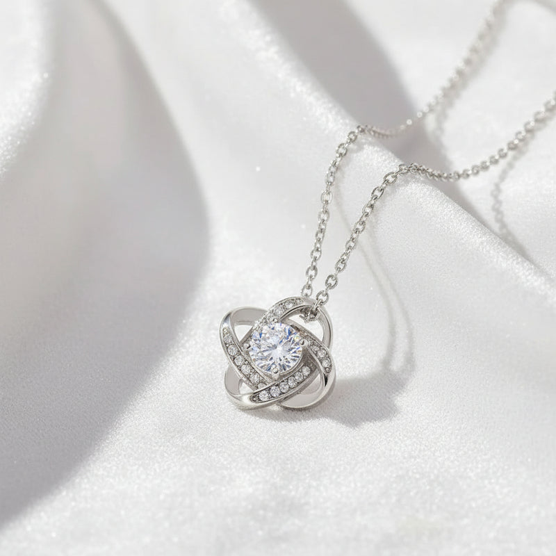 Love Knot Necklace 14k White Gold Finish
