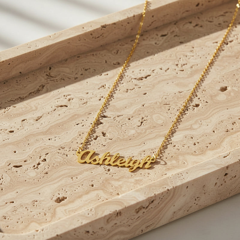 Classic Style Name Necklace 18k Yellow Gold Finish Luxury Box