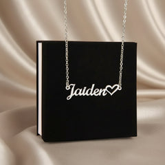 Classic Heart Style Name Necklace Polished Stainless Steel Standard Box