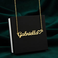Classic Heart Style Name Necklace 18k Yellow Gold Finish Standard Box