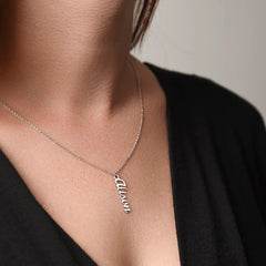 Classic Vertical Name Necklace Polished Stainless Steel Standard Box