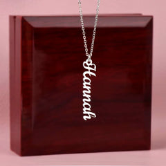 Classic Vertical Name Necklace Polished Stainless Steel Luxury Box