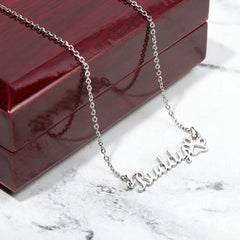 Classic Paw Print Name Necklace Polished Stainless Steel Luxury Box