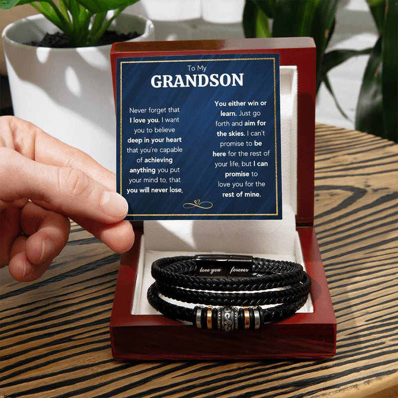 Never Forget Love You Forever (To My Grandson) – Bracelet Luxury Box w LED