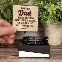 Proverbs 20:7 - Leather Cross Bracelet Standard Box