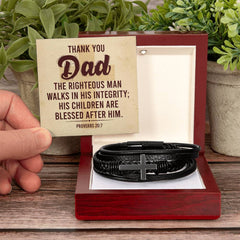 Proverbs 20:7 - Leather Cross Bracelet Luxury Box with LED