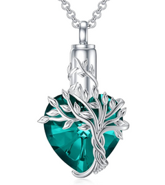 Tree of Life Heart Urn Necklace with Gemstone Pendant 5