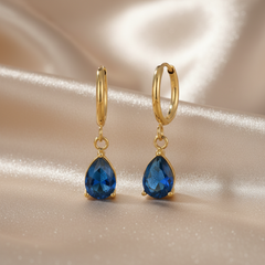 18K Gold-Plated Crystal Hoop Earrings - Capri Collection Blue