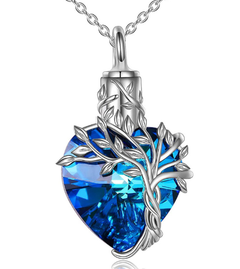 Tree of Life Heart Urn Necklace with Gemstone Pendant