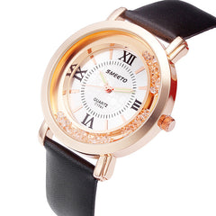 Liquid Sand Watch, Diamond Quartz Watch, Waterproof Leather Strap