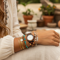 Simple Pearl Shell Color Wood Ladies Watch