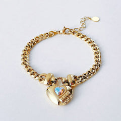 14K Gold Plated Heart-shaped Lock Pendant Bracelet