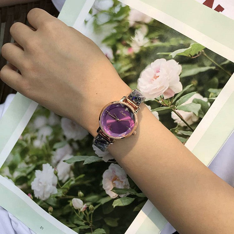 Stylish Women's Crystal Bracelet Quartz Watch Purple