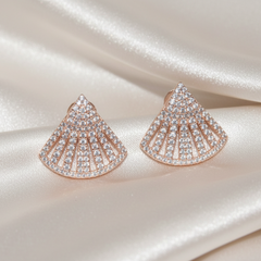 Fan-Shaped Stud Earrings with Full Rhinestones